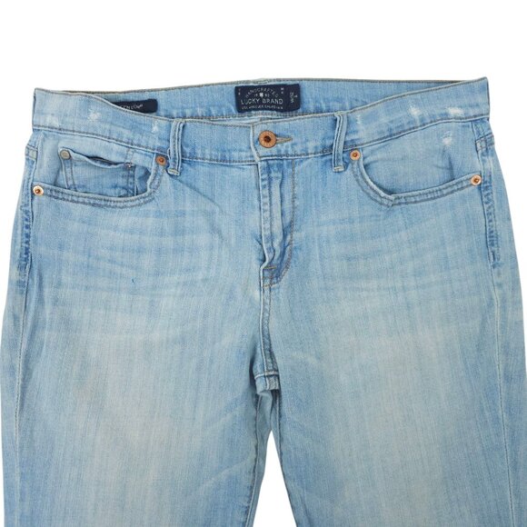 Lucky Brand Sweet N Low Boot Cut Jeans Womens 14 Light Wash Distressed Denim - Picture 9 of 15